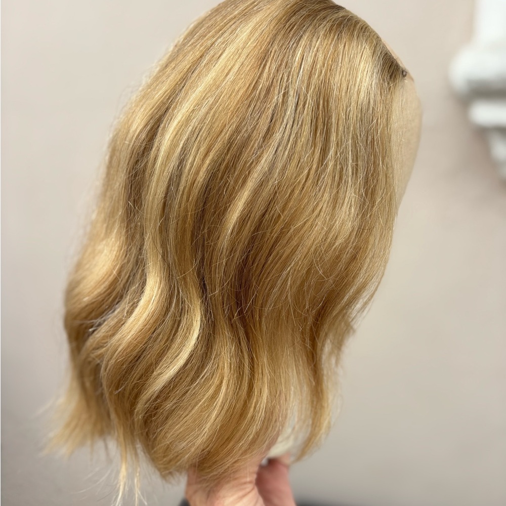 gently used human hair remy wig blonde blend wavy for under ball cap hat beanie.